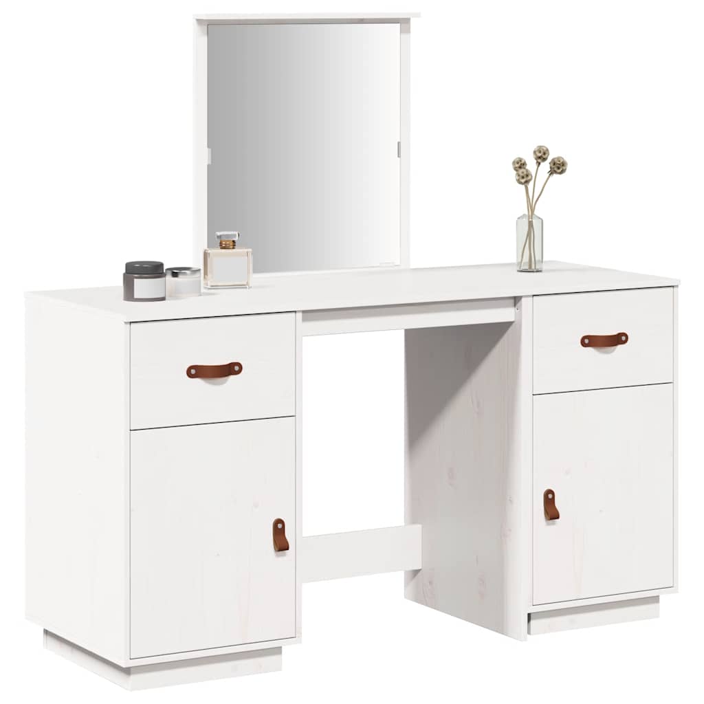 vidaXL Dressing Table Set with Mirror Solid Pine Wood White