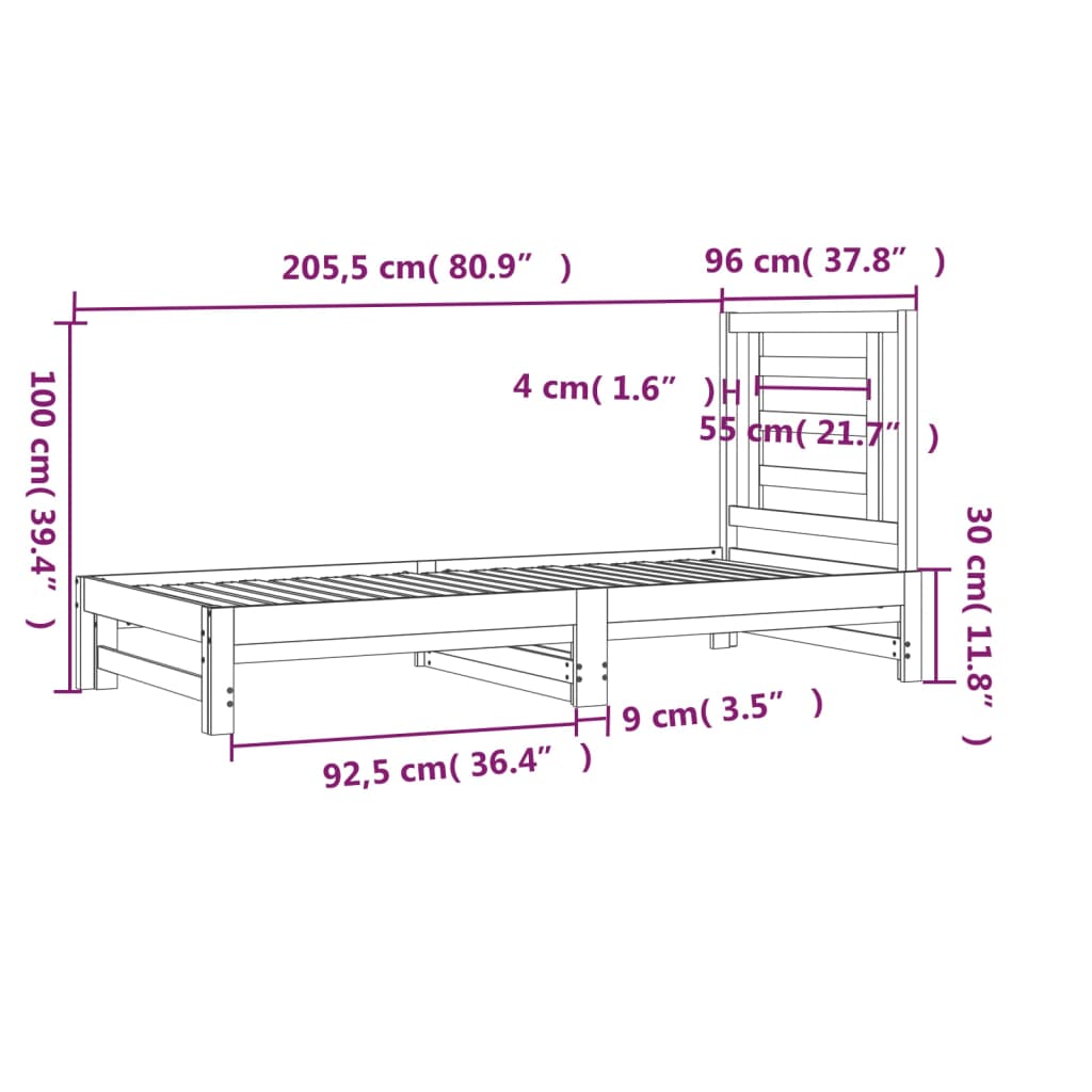 vidaXL Slaapbank uitschuifbaar 2x(90x200) cm massief grenenhout
