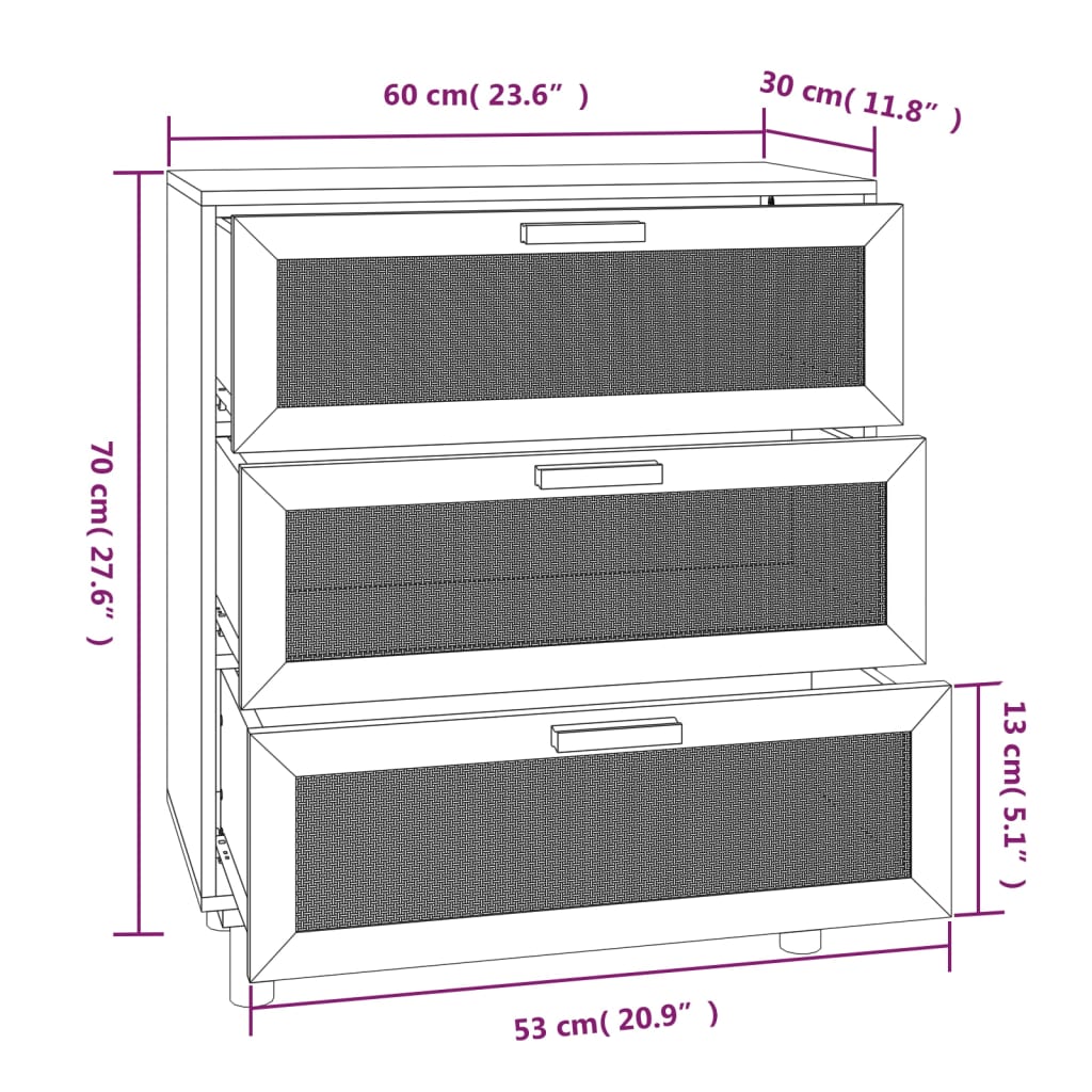 vidaXL Dressoir 60x30x70 cm massief grenenhout en rattan wit
