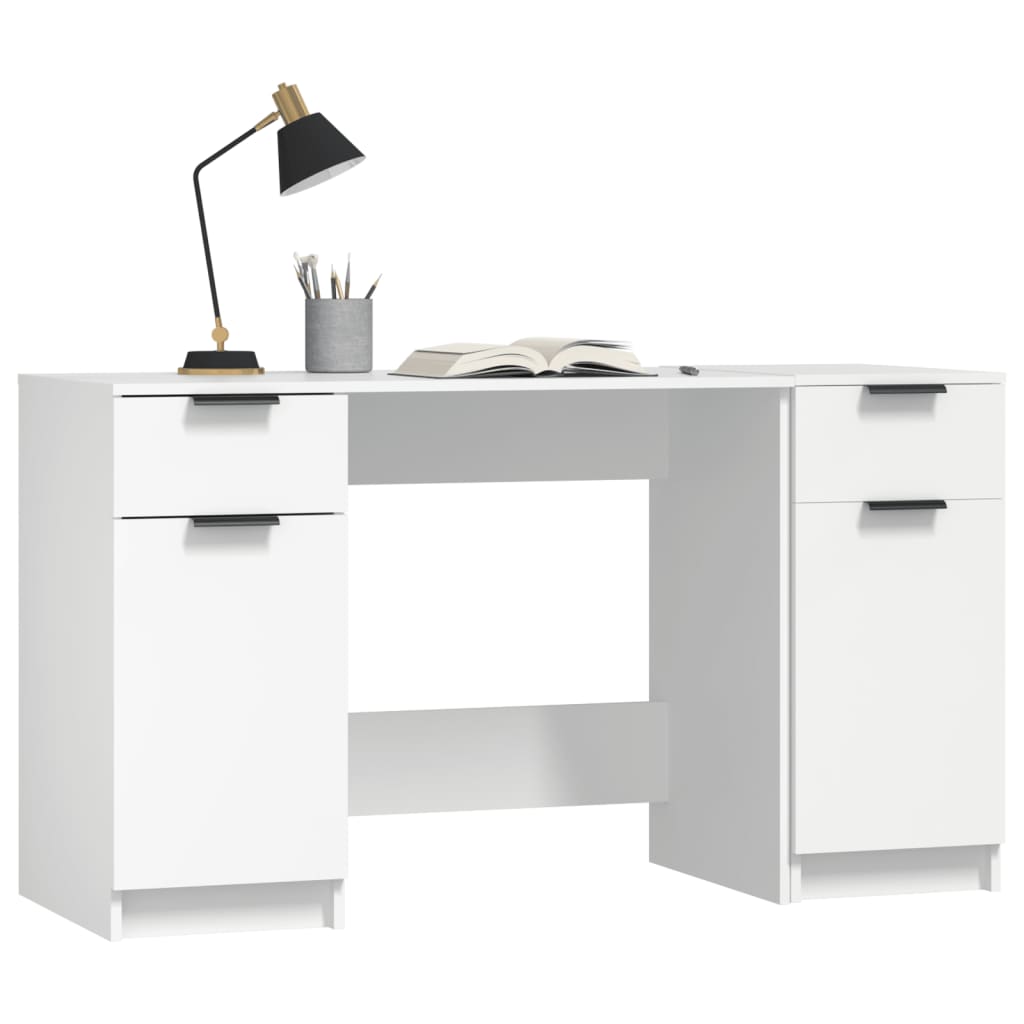 vidaXL Bureau met bijzetkast bewerkt hout wit