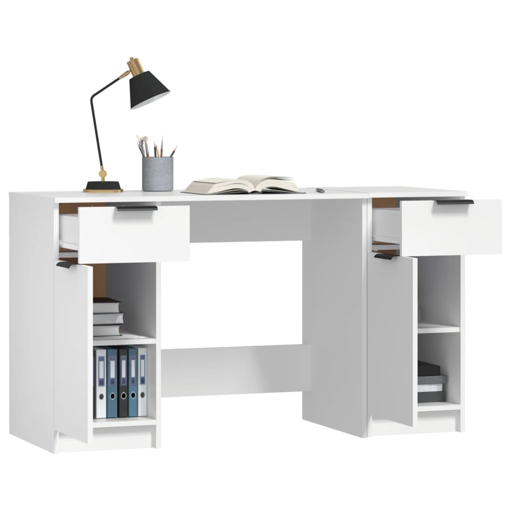 vidaXL Bureau met bijzetkast bewerkt hout wit