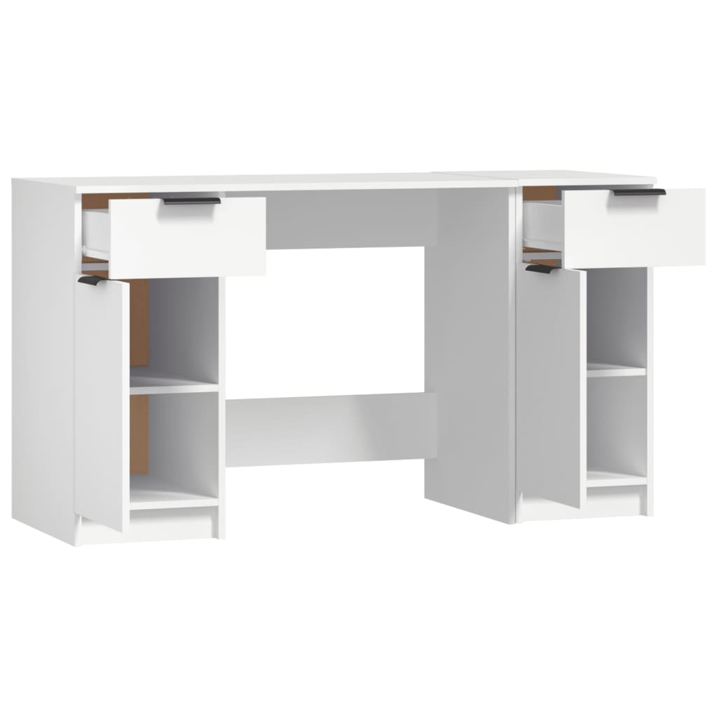 vidaXL Bureau met bijzetkast bewerkt hout wit