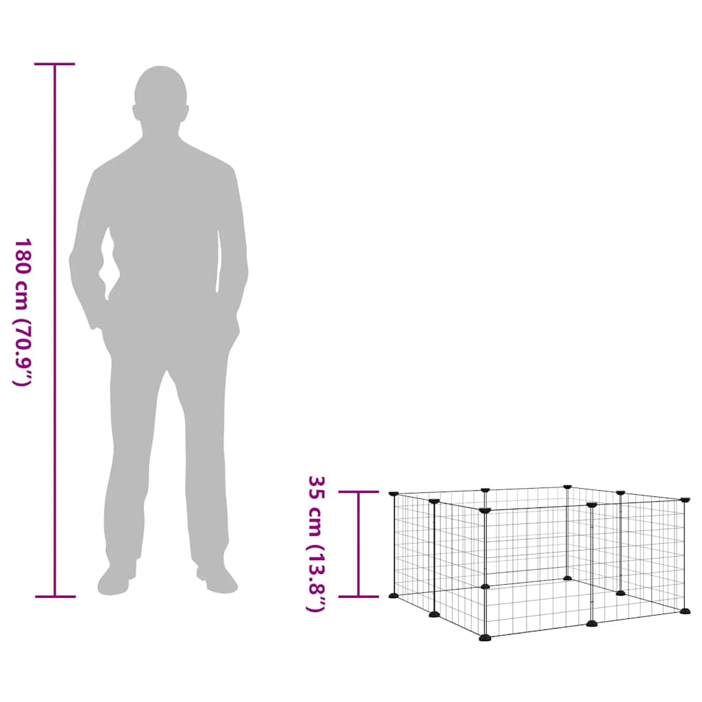 vidaXL Pet Playpen with 8 Panels, Black, 35x35 cm, Steel