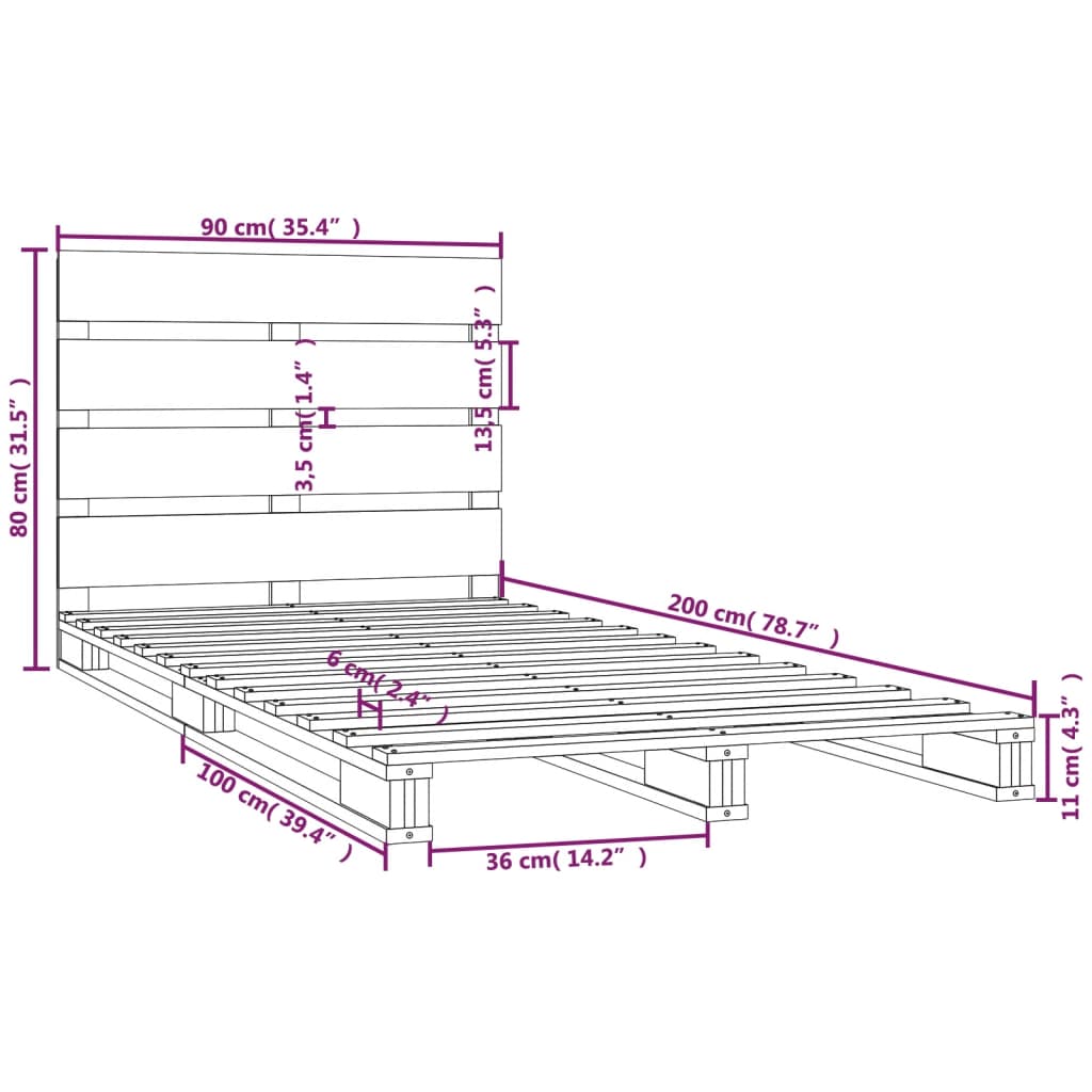 vidaXL Bedframe zonder matras massief grenenhout 90x200 cm