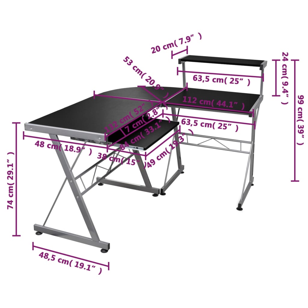 vidaXL Hoekbureau 132x112x99 cm bewerkt hout zwart