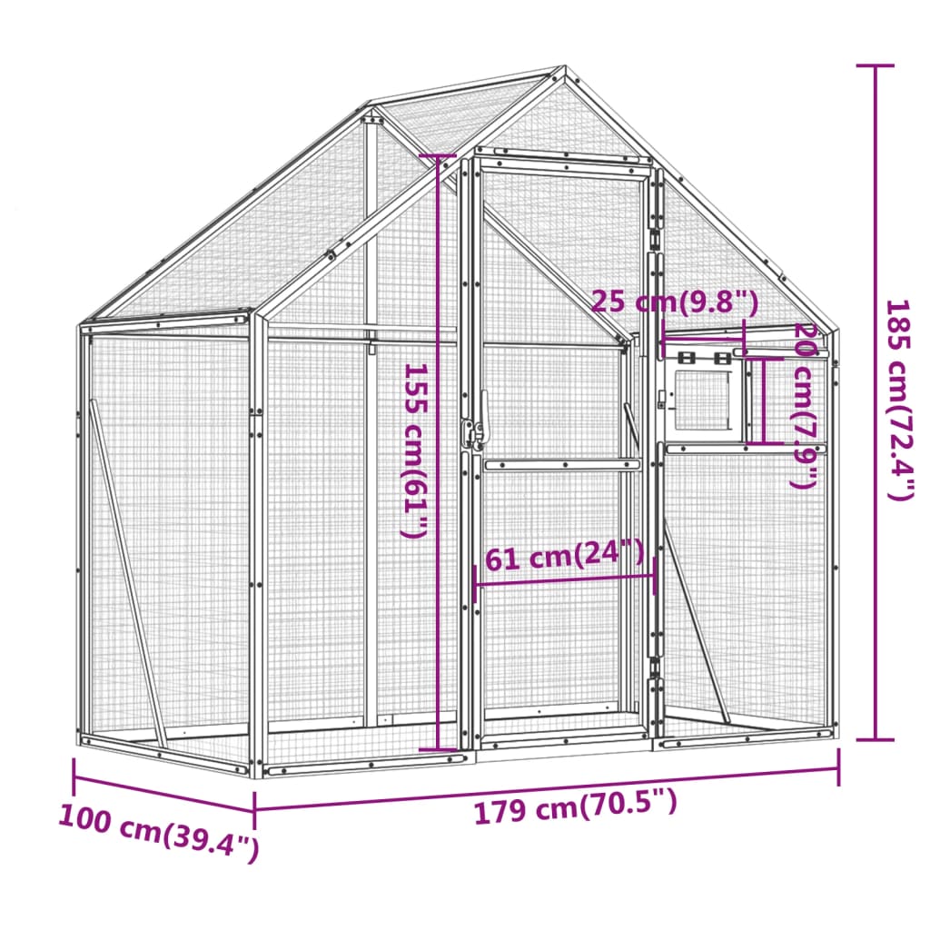 vidaXL Aviary 179x100x185 cm aluminium silver