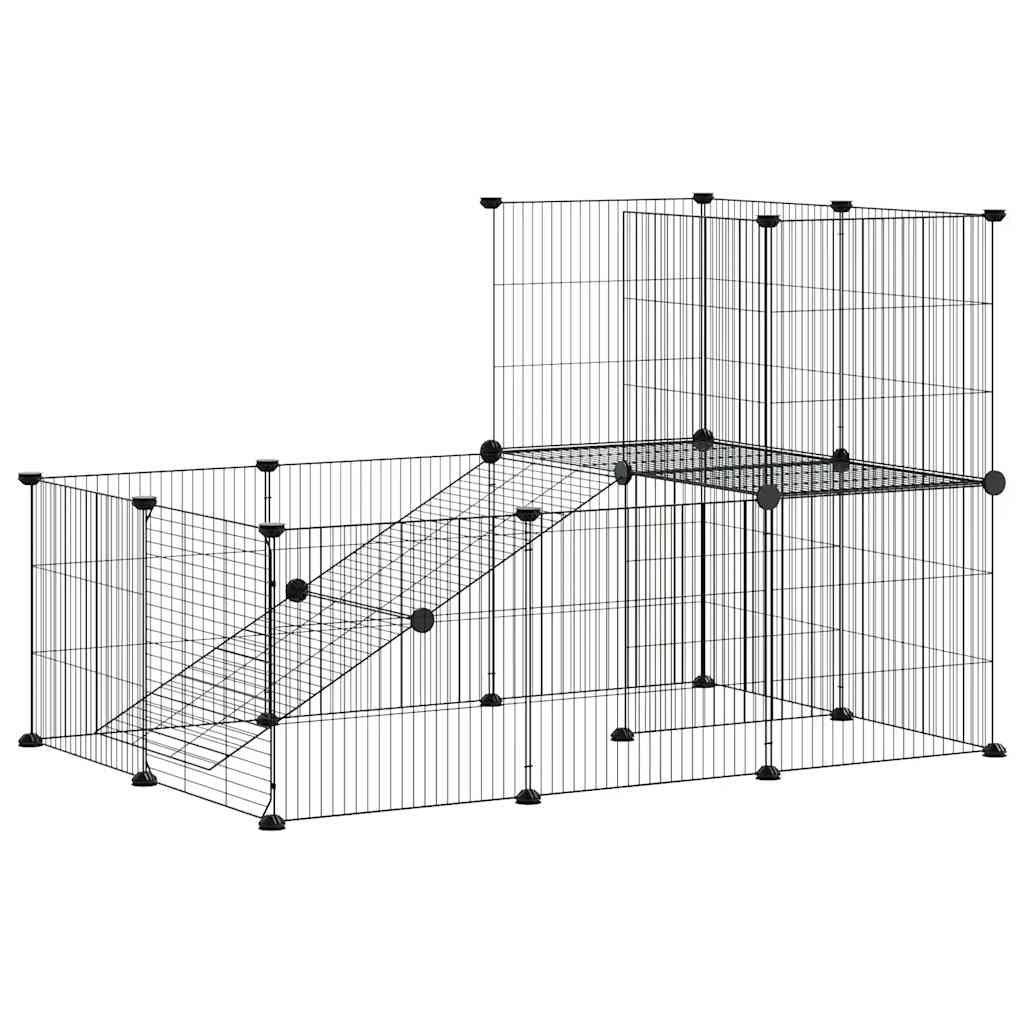 vidaXL Pet Cage with Door 20 Panels 35x35 cm Steel Black