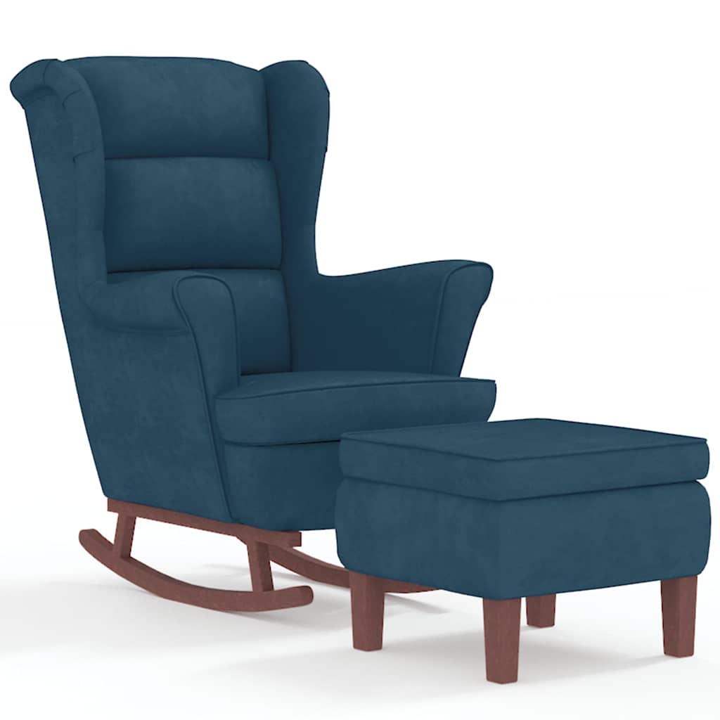 vidaXL Schommelstoel met oorleuning fluweel massief hout blauw