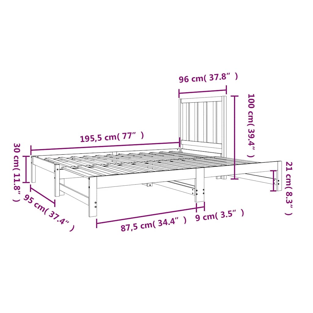 vidaXL Slaapbank uitschuifbaar massief grenenhout 2x(90x190) cm