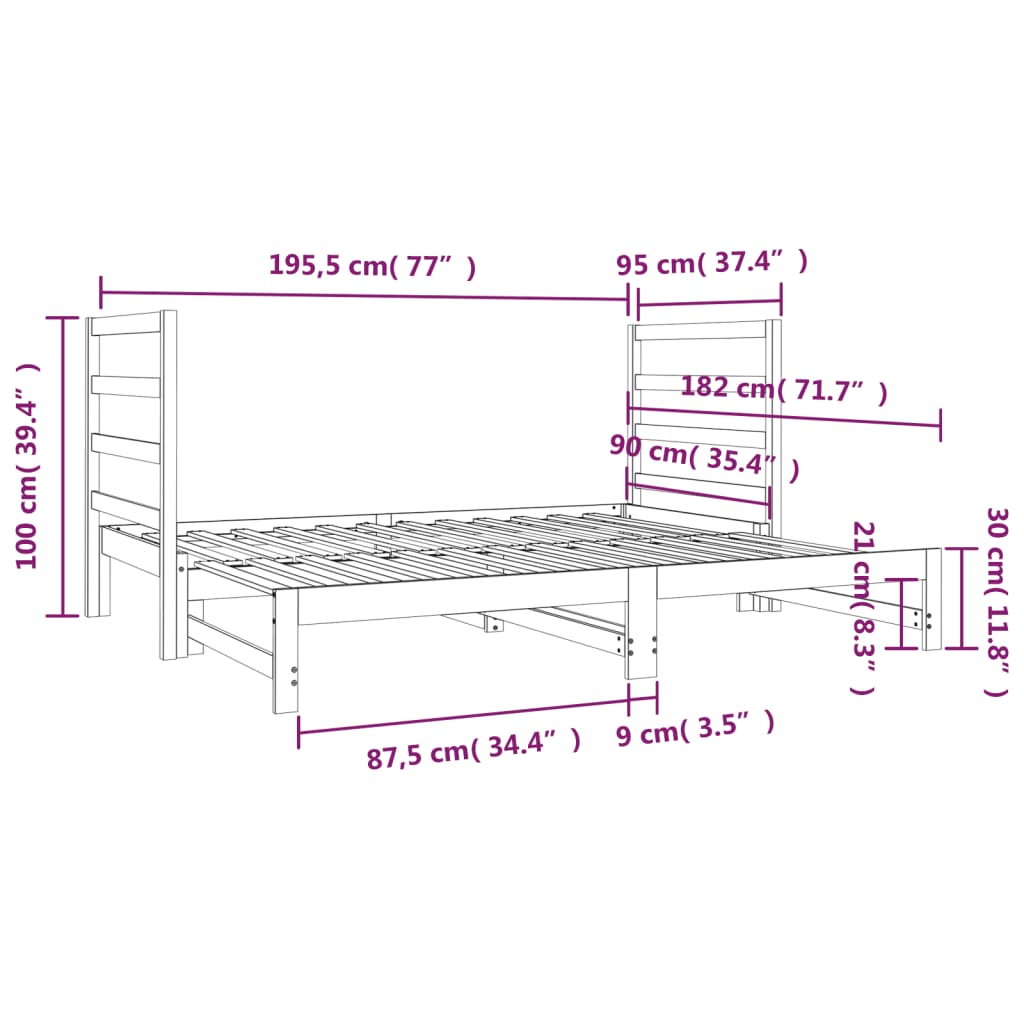 vidaXL Slaapbank uitschuifbaar massief grenenhout 2x(90x190) cm