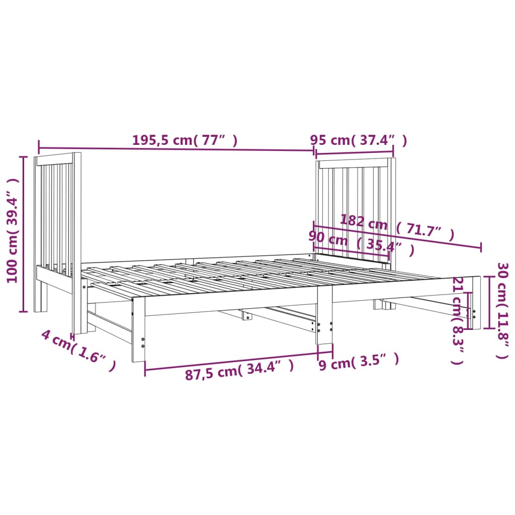 vidaXL Slaapbank uitschuifbaar massief grenenhout 2x(90x190) cm