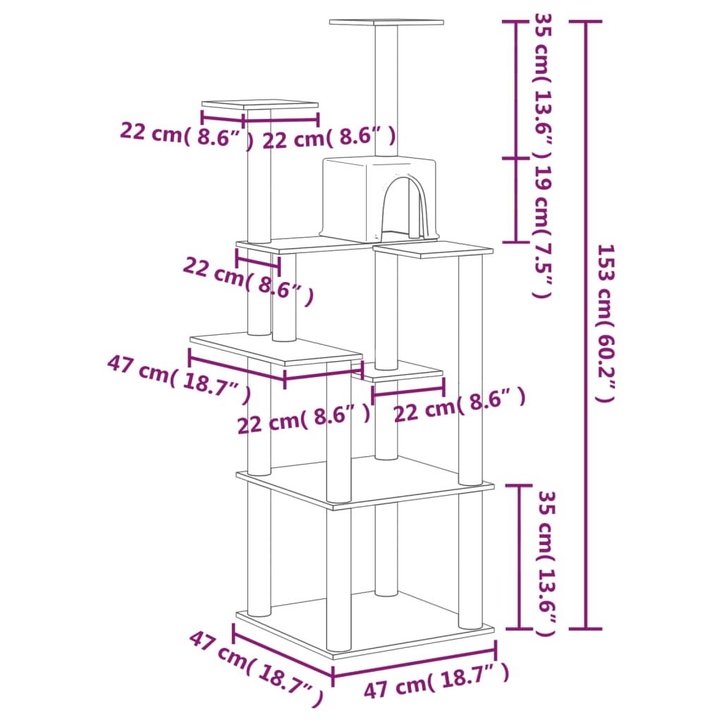 vidaXL Cat Tree with Sisal Scratching Posts 153 cm Cream