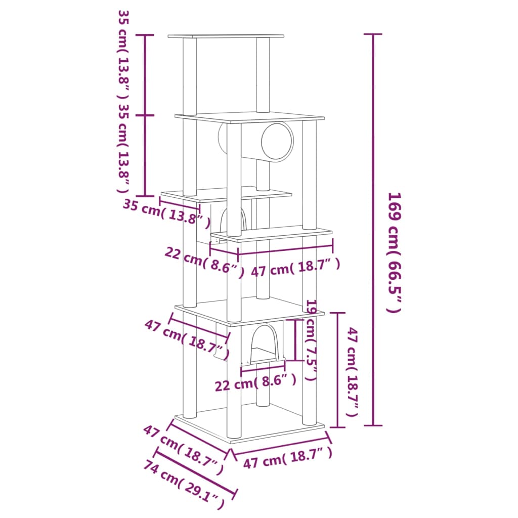 vidaXL Cat Tree with Sisal Scratching Posts 169 cm Cream