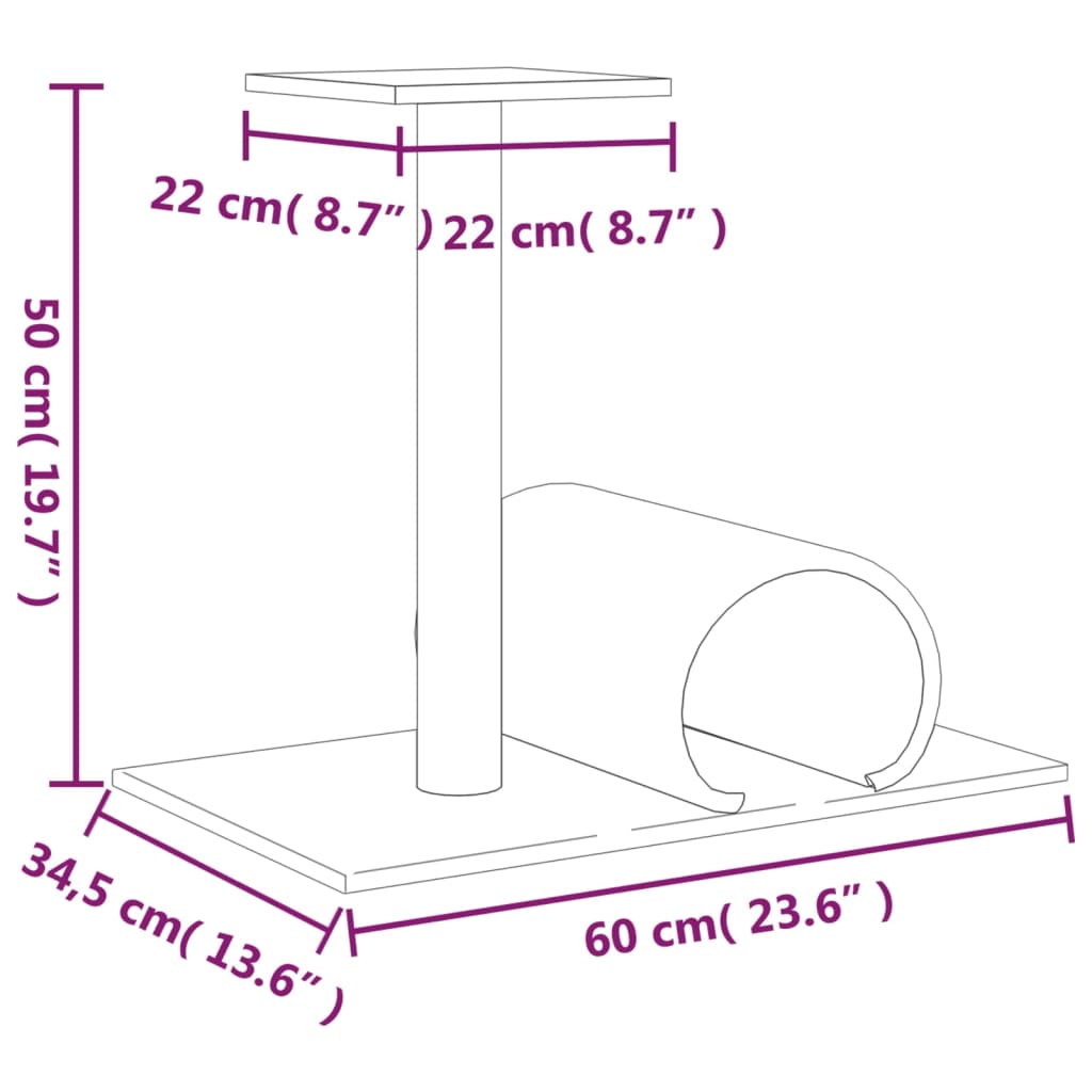 vidaXL Kattenmeubel met tunnel 60x34,5x50 cm lichtgrijs
