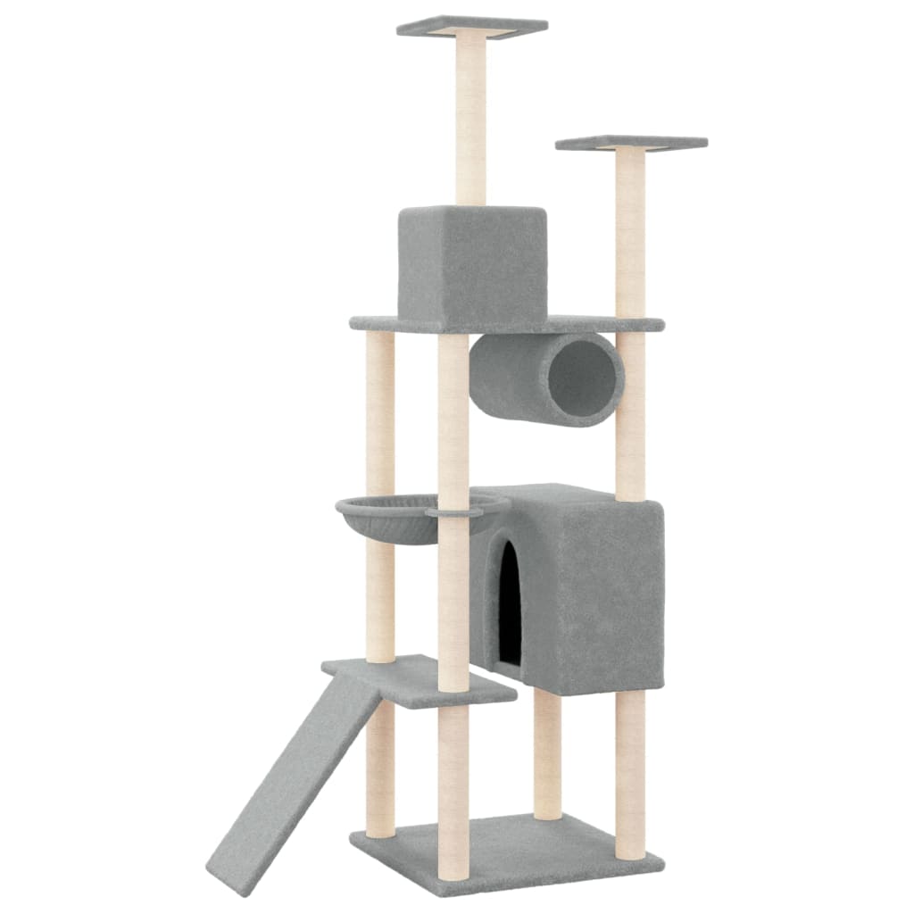 vidaXL Cat Tree with Sisal Scratching Posts 168 cm Light Grey