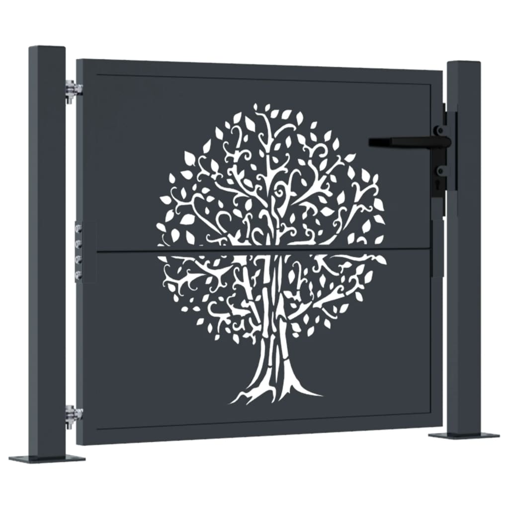 vidaXL Gate 100x75 cm with Tree Design Steel Anthracite