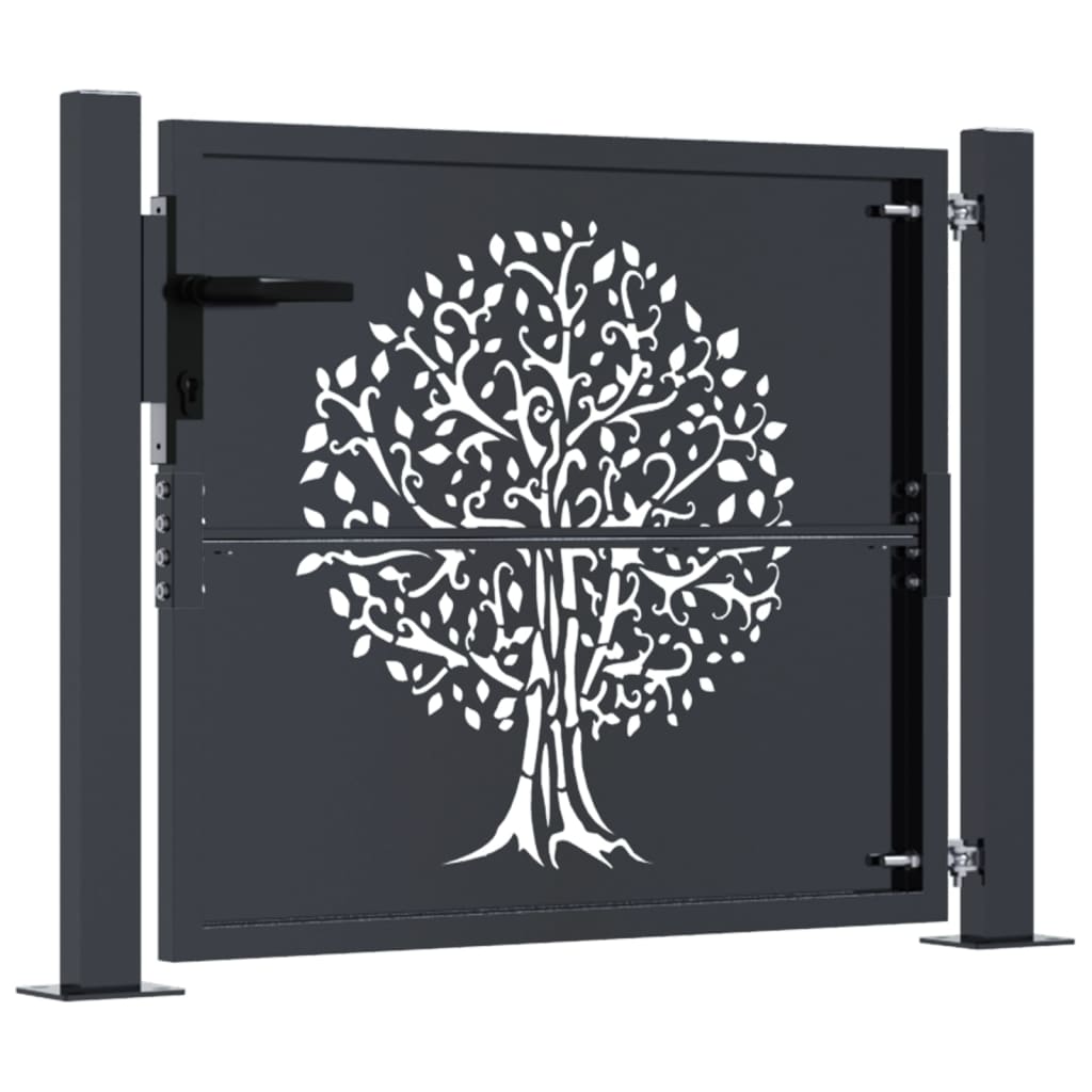vidaXL Gate 100x75 cm with Tree Design Steel Anthracite