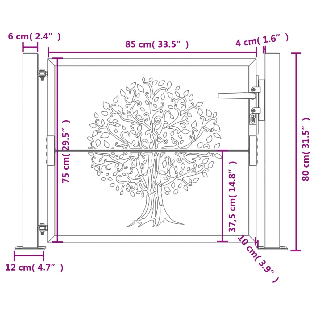vidaXL Gate 100x75 cm with Tree Design Steel Anthracite