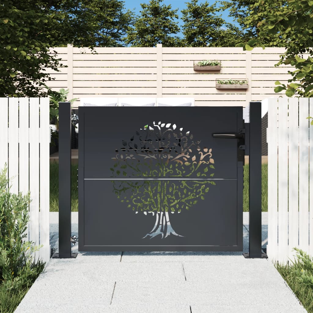vidaXL Gate 100x75 cm with Tree Design Steel Anthracite