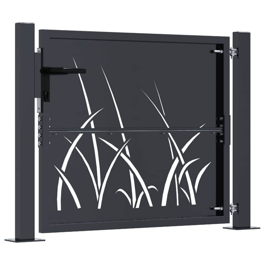 vidaXL Gate with Grass Design 100x75 cm Steel Anthracite