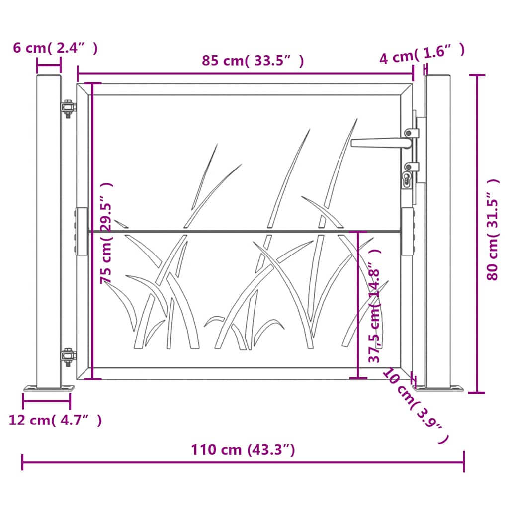 vidaXL Gate with Grass Design 100x75 cm Steel Anthracite