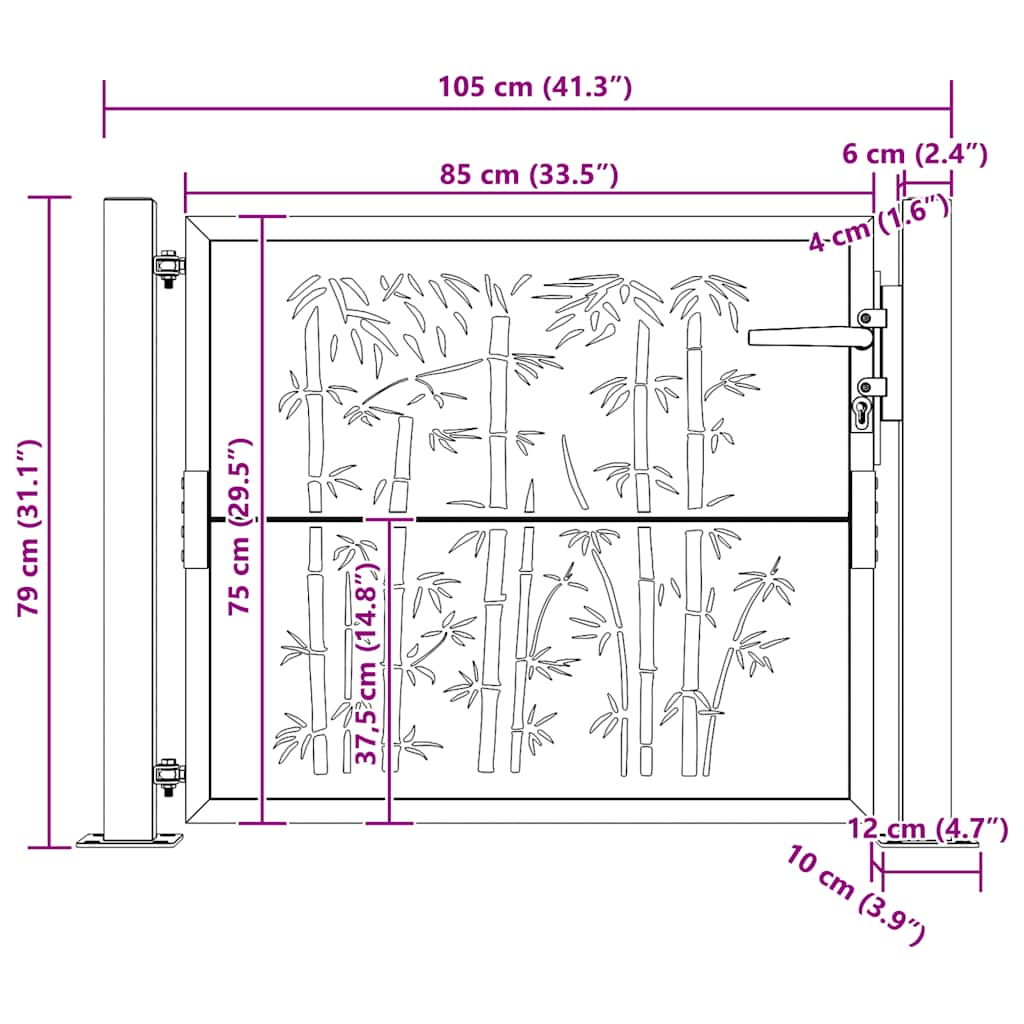 vidaXL Bamboo Design Gate 100x75 cm Corten Steel