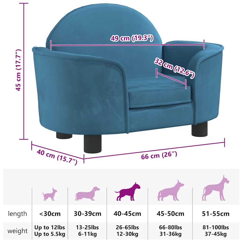 vidaXL Dog Bed 66x40x45 cm velvet blue