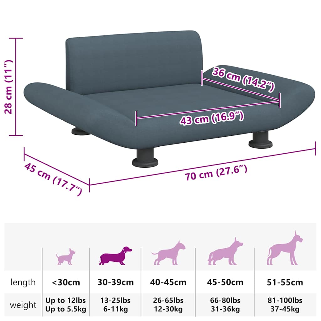 vidaXL Dog Basket 70x45x28 cm fabric dark grey