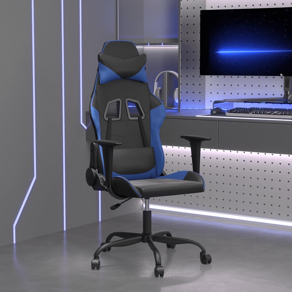 vidaXL Gamestoel kunstleer zwart en blauw