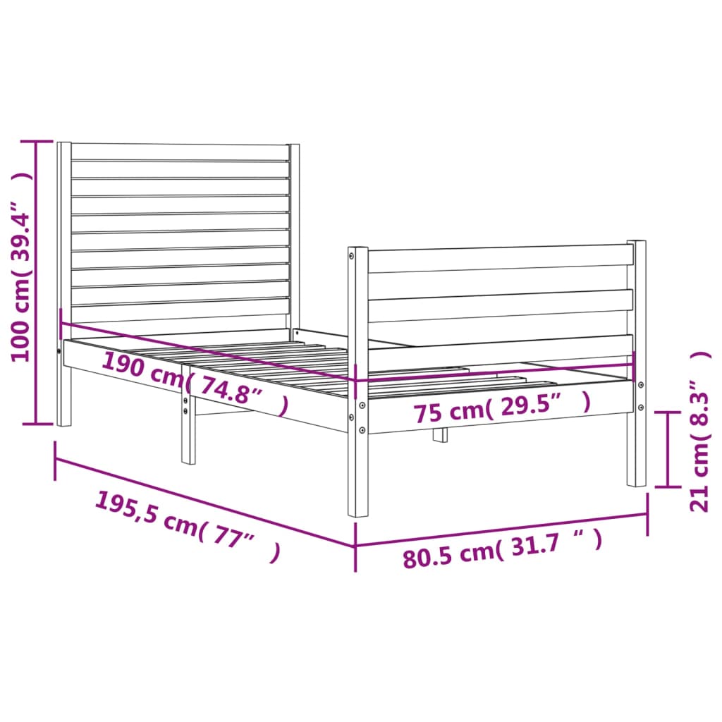 vidaXL Bed Frame with Headboard Solid Wood