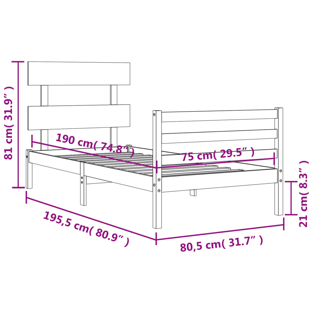 vidaXL Bed Frame with Headboard Solid Wood