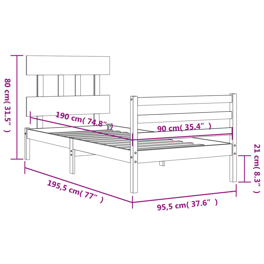 vidaXL Bed Frame with Headboard Solid Wood