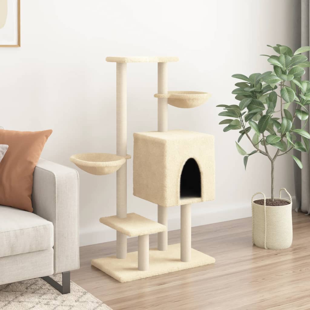 vidaXL Cat Tree with Sisal Scratching Posts 117 cm Cream