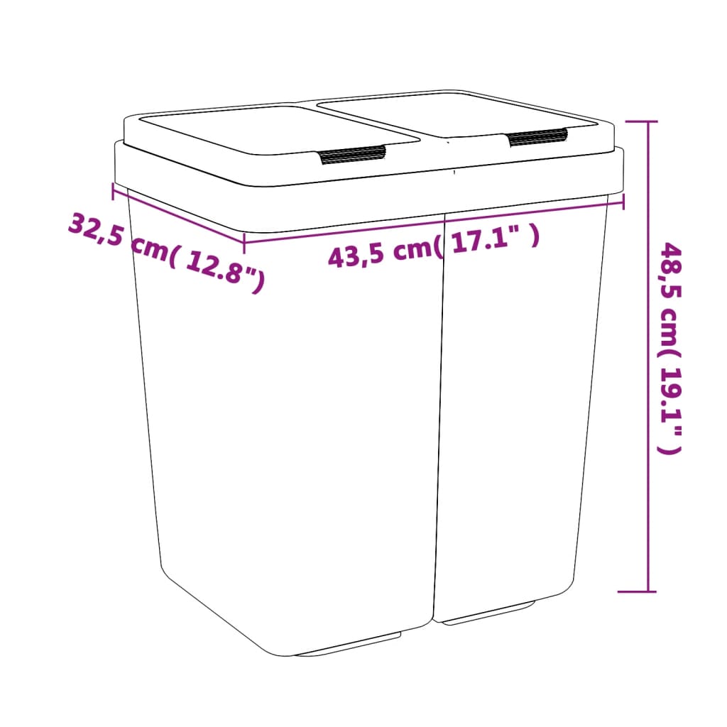 vidaXL Double Trash Can 2x25 L White