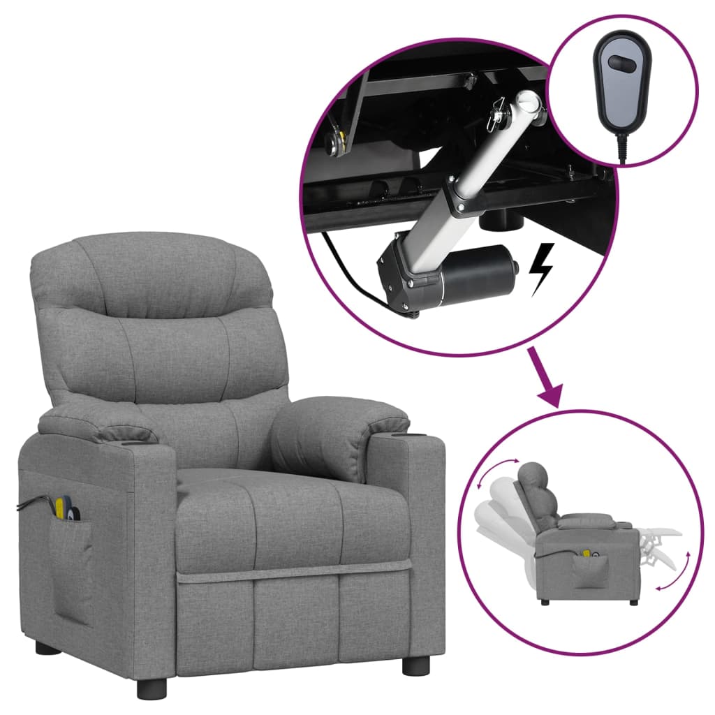 vidaXL Massagestoel elektrisch stof lichtgrijs