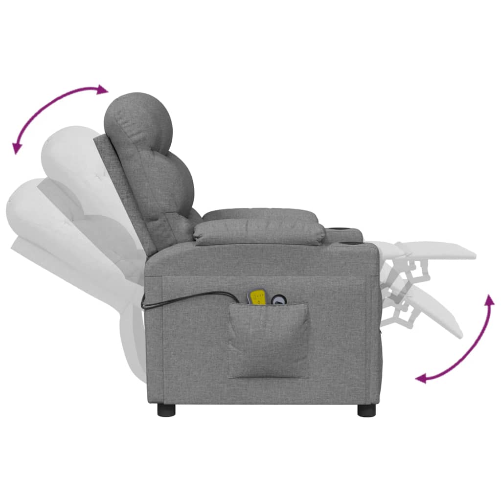 vidaXL Massagestoel elektrisch stof lichtgrijs