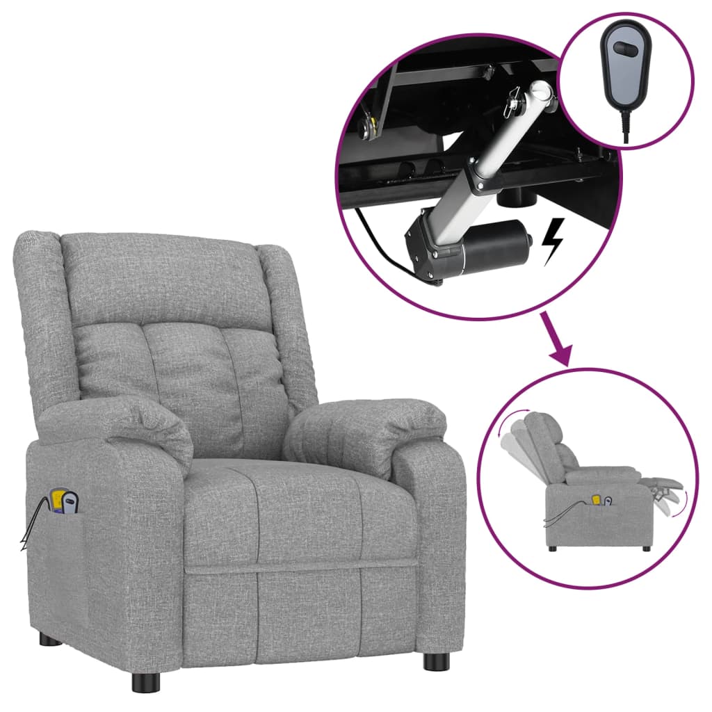 vidaXL Massagestoel elektrisch stof lichtgrijs