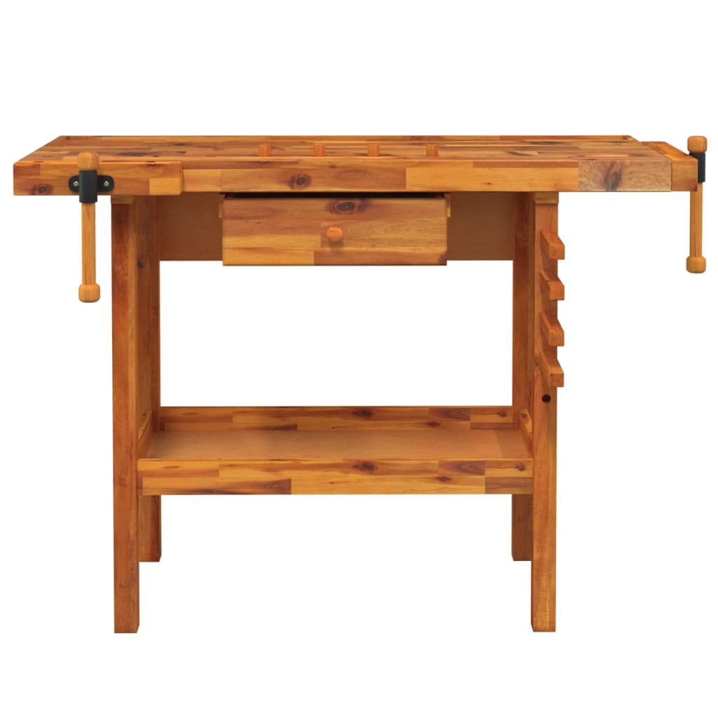 vidaXL Workbench with Drawer and Vises 124x52x83 cm Solid Acacia Wood