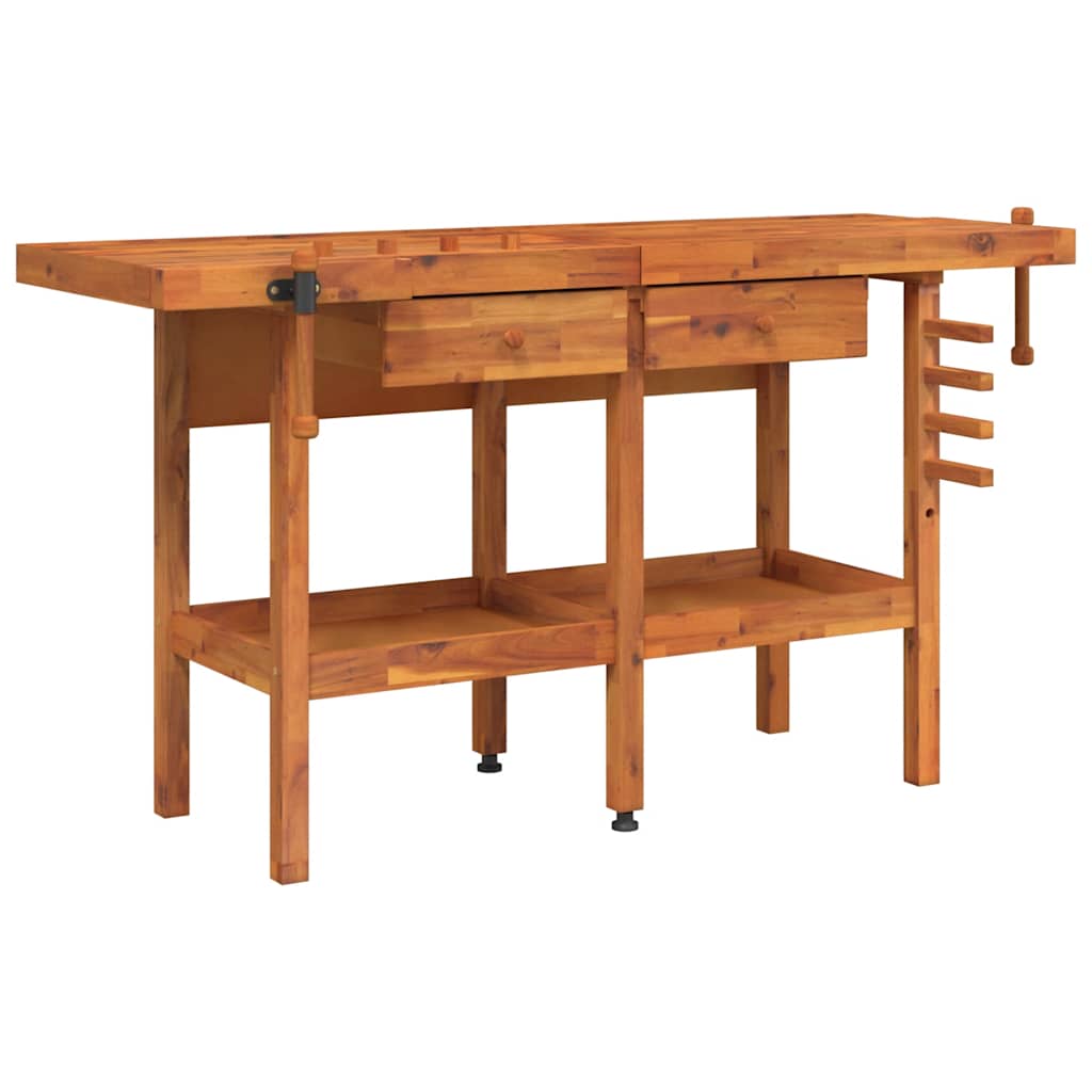 vidaXL Workbench with Drawers and Vices 162x62x83 cm Acacia Wood