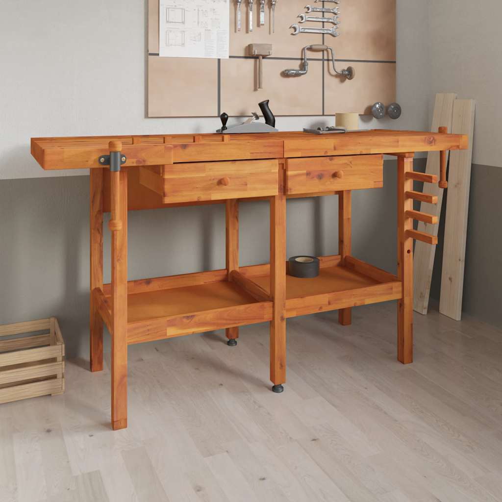 vidaXL Workbench with Drawers and Vices 162x62x83 cm Acacia Wood