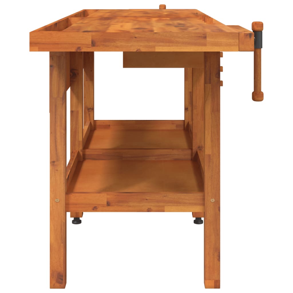 vidaXL Workbench with Drawers and Vices 192x62x83 cm Acacia Wood