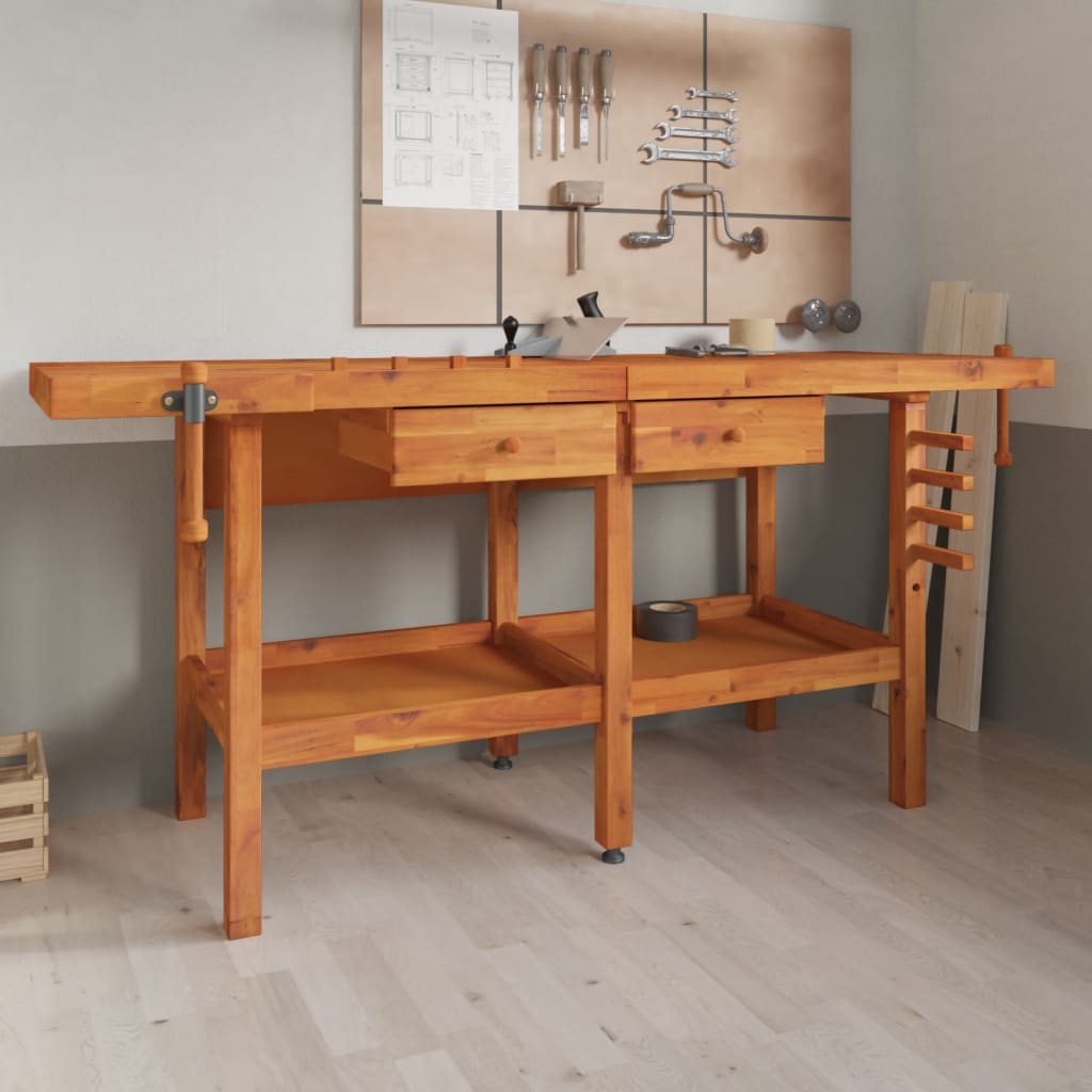 vidaXL Workbench with Drawers and Vices 192x62x83 cm Acacia Wood