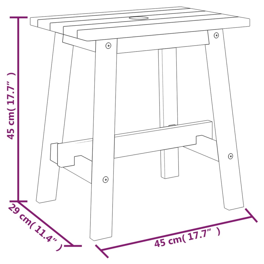 vidaXL Tabouret 45x29x45 cm rectangulaire en bois d'acacia massif