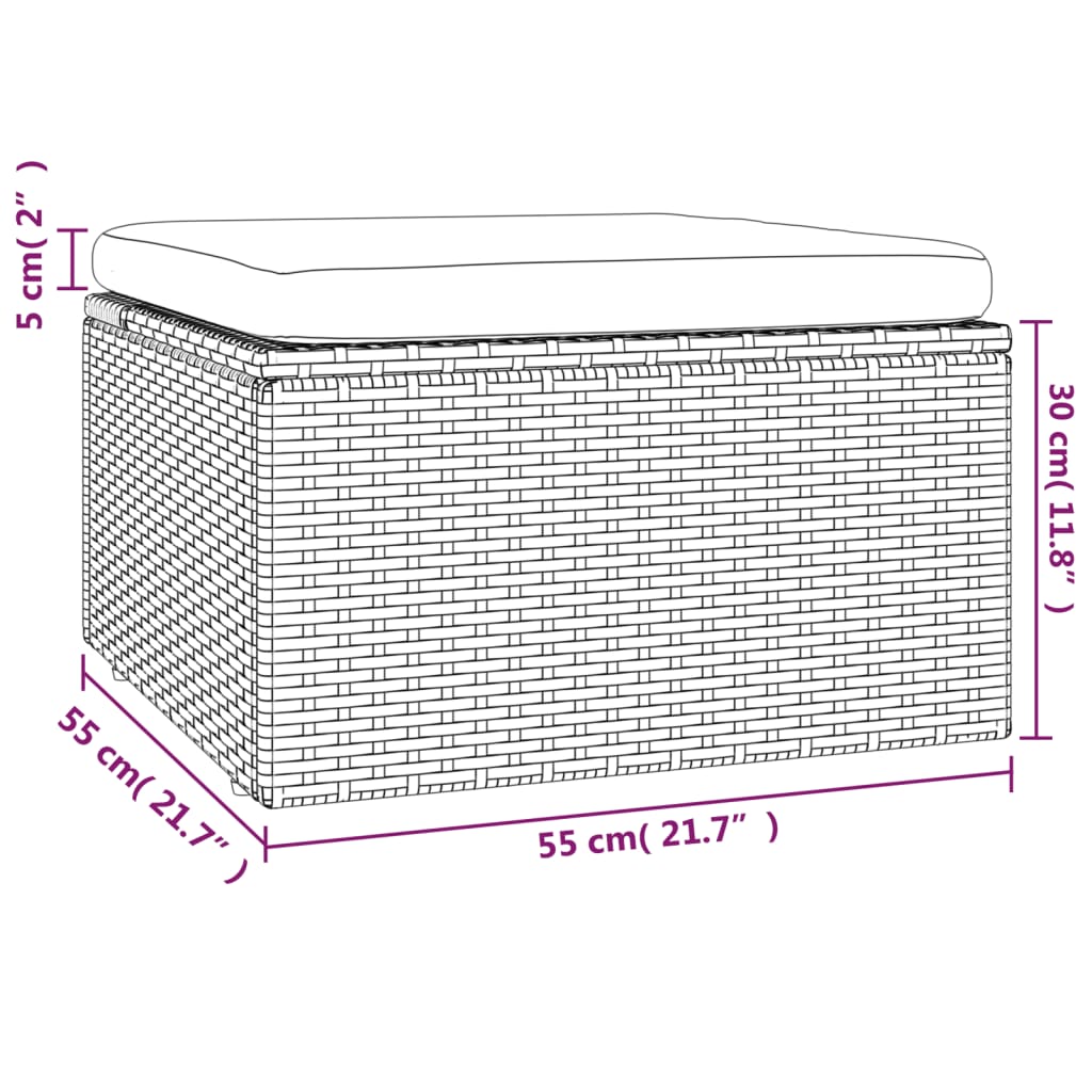 vidaXL Voetensteun met kussen 55x55x30 cm poly rattan grijs