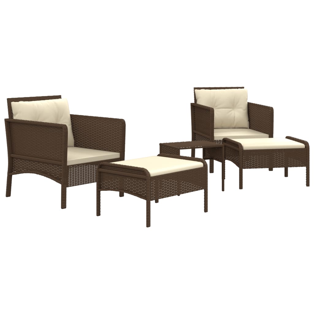 vidaXL 5-piece Lounge Set with Cushions Poly Rattan Brown