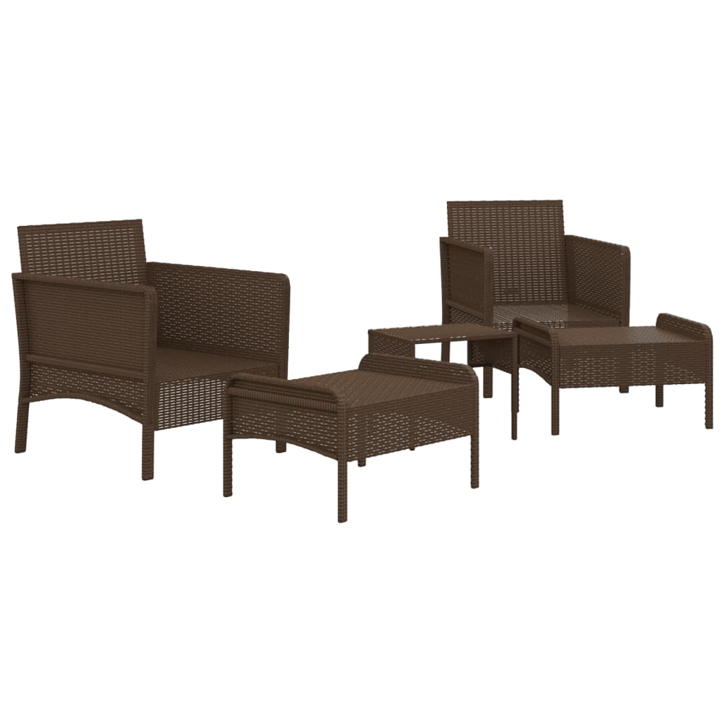 vidaXL 5-piece Lounge Set with Cushions Poly Rattan Brown
