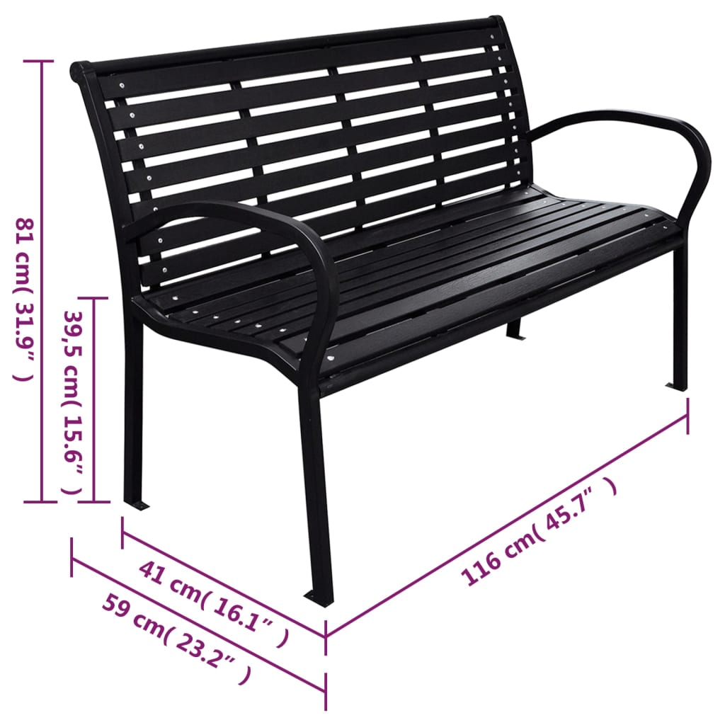 vidaXL Tuinbank 116 cm staal en HKC zwart