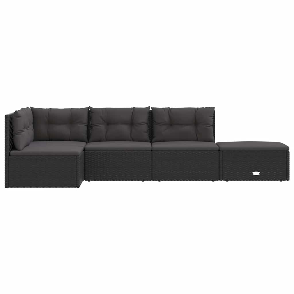 vidaXL 5-delige Loungeset met kussens poly rattan zwart