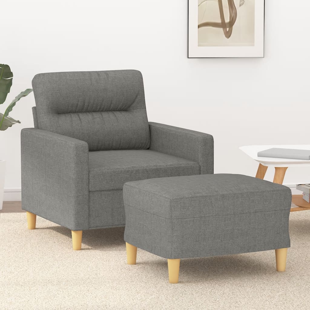 vidaXL Fauteuil met voetenbank 60 cm stof lichtgrijs
