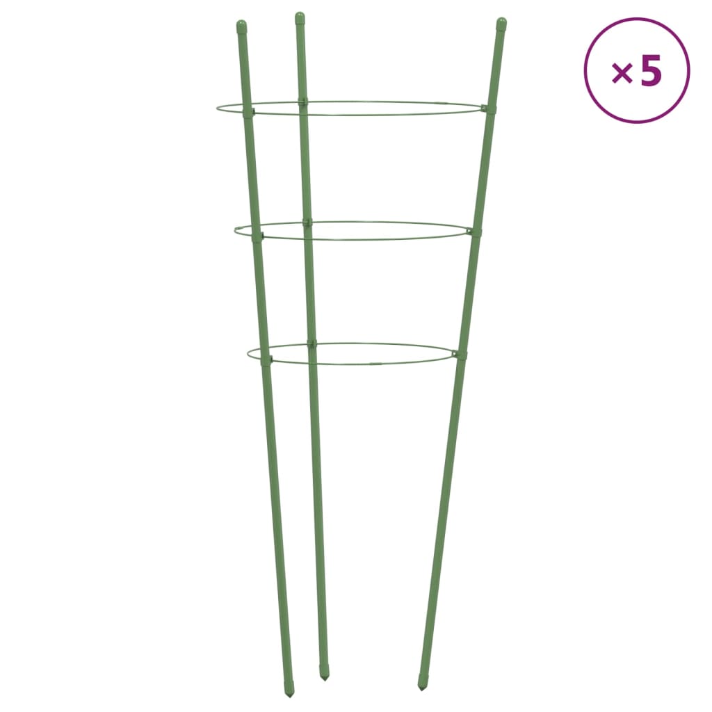 vidaXL Plantensteunen 5 st met 3 ringen 45 cm staal groen